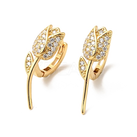 Clear Cubic Zirconia Tulip Hoop Earrings EJEW-G312-11G-1