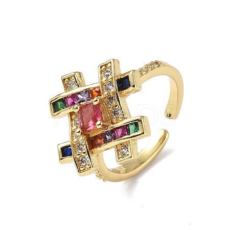 Cubic Zirconia Symbol # Open Cuff Ring RJEW-P046-01G-03-1