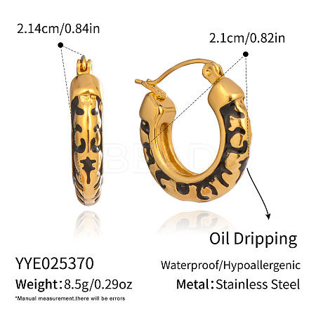 304 Stainless Steel Enamel Leopard Print Ring Hoop Earrings ZW2316-3-1
