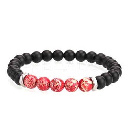8MM Dyed Natural Imperial Jasper and Frosted Black Round Beaded Stretch for Men DZ7575-1-1