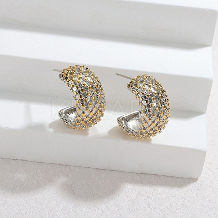 304 Stainless Steel Two Tone C-Shaped Stud Earrings EJEW-F392-03G-1