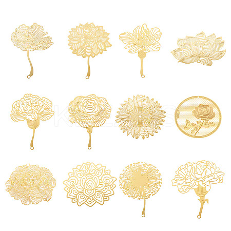 24Pcs 12 Styles Brass Filigree Big Pendants KKC-TA0001-05-1