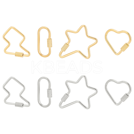 8Pcs 8 Styles 304 Stainless Steel Screw Carabiner Lock Charms AJEW-AN0007-13-1