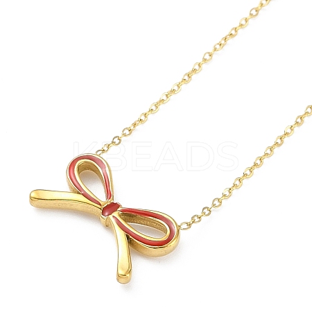 Ion Plating(IP) Golden Tone 304 Stainless Steel Enamel Bowknot Pendant Necklaces for Women NJEW-K276-07G-02-1