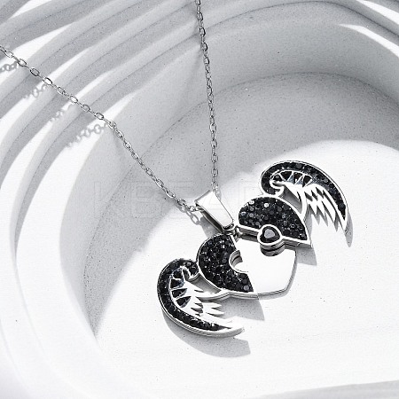 304 Stainless Steel Polymer Clay Jet Rhinestones Openable Pendant Necklaces for Women NJEW-Z065-09P-1