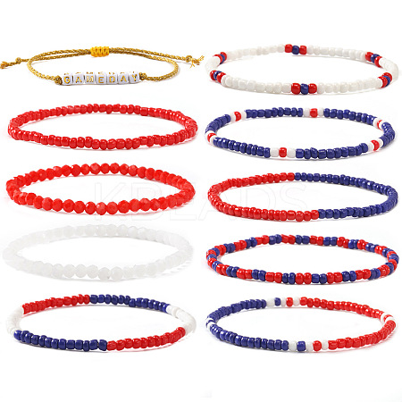 10Pcs Glass Seed Bead & Glass Stretch Bracelets ZB7764-3-1