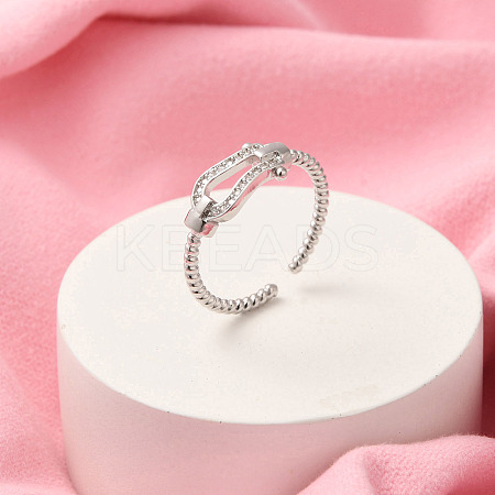 Brass Micro Pave Clear Cubic Zirconia Open Cuff Rings for Women RJEW-R005-06P-1