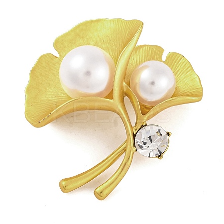 Alloy Crystal Rhinestone & Plastic Pearl Ginkgo Leaf Brooch for Women LS-JEWB-M045-07G-1