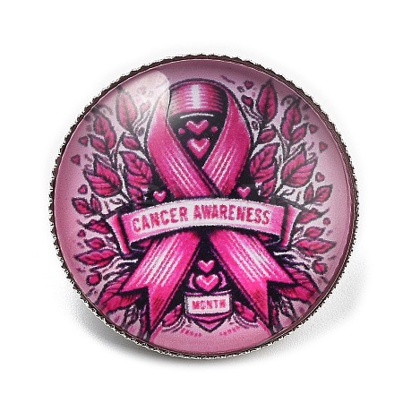 Breast Cancer Awareness Ribbon Glass Brooches JEWB-L019-01J-1