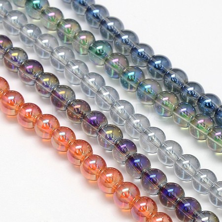 Electroplate Crystal Glass Round Beads Strands EGLA-F037-6mm-A-1
