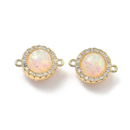 Brass Micro Pave Clear Cubic Zirconia Flat Round Connector Charms KK-B129-24G-01-1