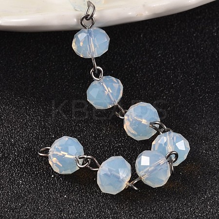 Imitation Jade Glass Rondelle Beads Chains for Necklaces Bracelets Making AJEW-JB00165-01-1