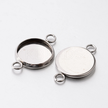 Tarnish Resistant Flat Round 304 Stainless Steel Cabochon Connector Settings LS-X-STAS-E079-02A-1