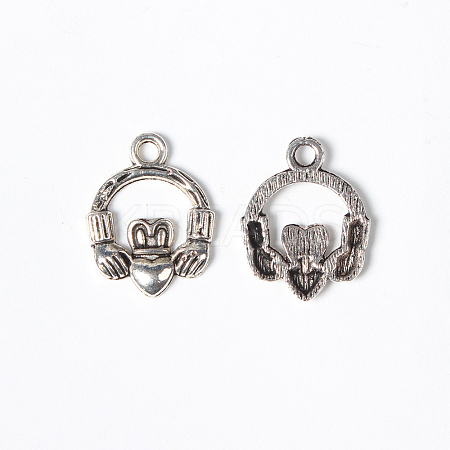 Antique Silver Tibetan Style Claddagh Ring Pendants X-TIBEP-17609-AS-NR-1