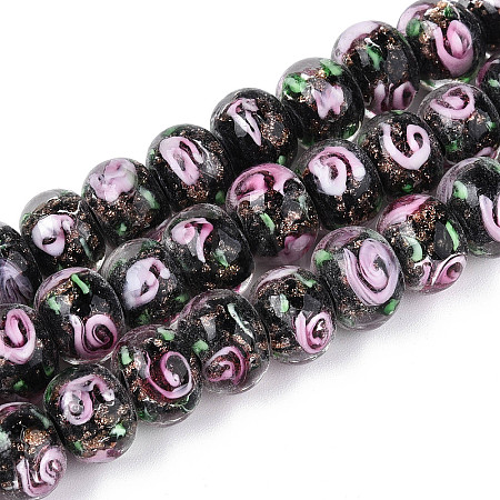 Handmade Lampwork Inner Flower Rondelle Beads Strands LAMP-T022-24A-1