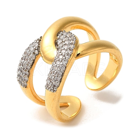 Brass Micro Pave Cubic Zirconia Cuff Rings for Women RJEW-G325-11B-GP-1