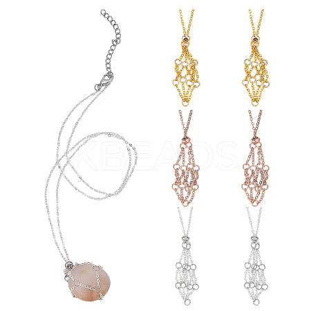 6Pcs 3 Colors Brass Chains Macrame Pouch Necklaces NJEW-AR00001-1