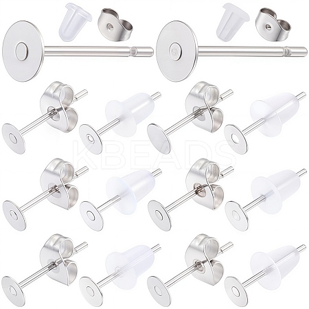 300Pcs 304 Stainless Steel Flat Round Blank Peg Earring Post STAS-SC0007-33A-1