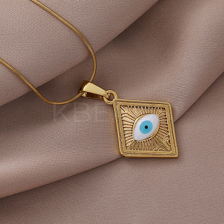 French Vintage 304 Stainless Steel Enamel Rhombus with White Evil Eye Pendant Necklaces HC0202-1