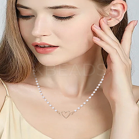 1Pc Zinc Alloy & ABS Plastic Imitation Pearl Heart Pendant Necklaces NJEW-LP0009-4KCG-1