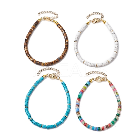 Natural & Synthetic Mixed Gemstone Heishi Beaded Bracelets BJEW-JB11073-1