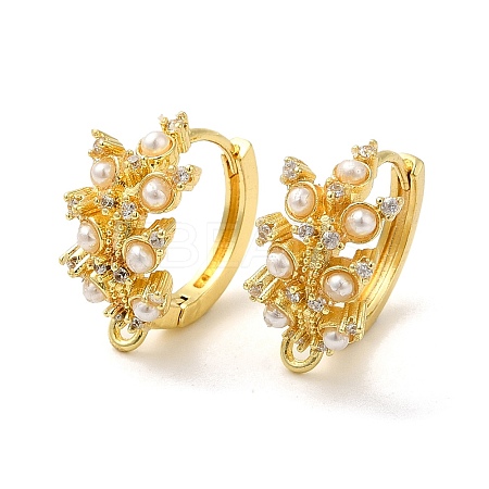Flower Rack Plating Brass Cubic Zirconia Hoop Earrings Findings LS-KK-K278-01G-1
