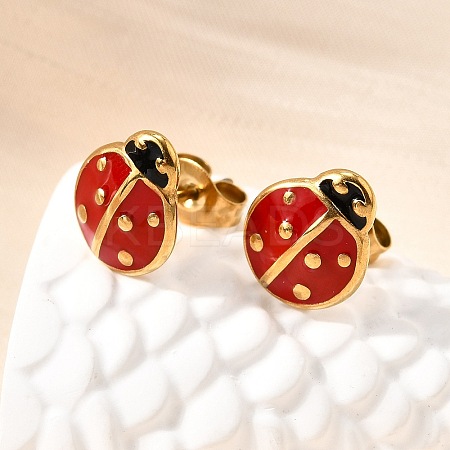Ladybug 304 Stainless Steel Stud Earrings for Women EJEW-K243-15G-1
