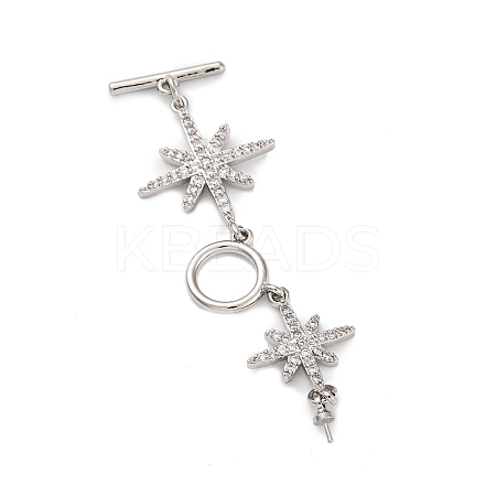 Brass Micro Pave Clear Cubic Zirconia Toggle Clasps KK-H513-09P-1