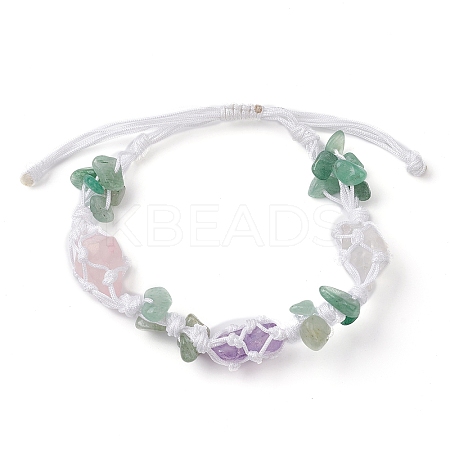 Dyed Natural Quartz Crystal & Green Aventurine Nugget Braided Bead Bracelets BJEW-TA00405-1