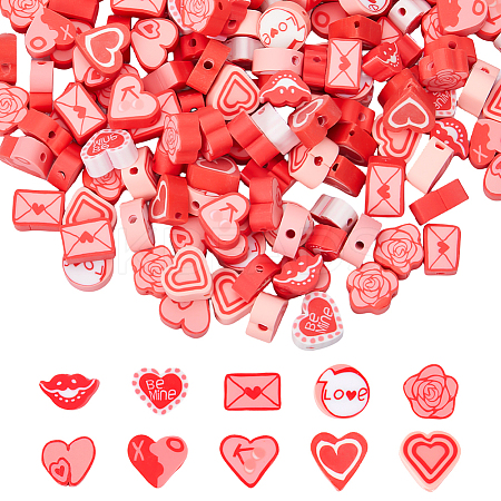 SUNNYCLUE 200Pcs 10 Styles Valentine's Day Theme Handmade Polymer Clay Beads CLAY-SC0001-72-1