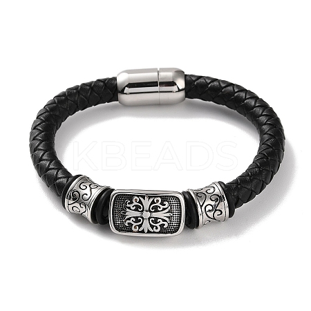 Men's Braided Black PU Leather Cord Bracelets BJEW-K243-31AS-1