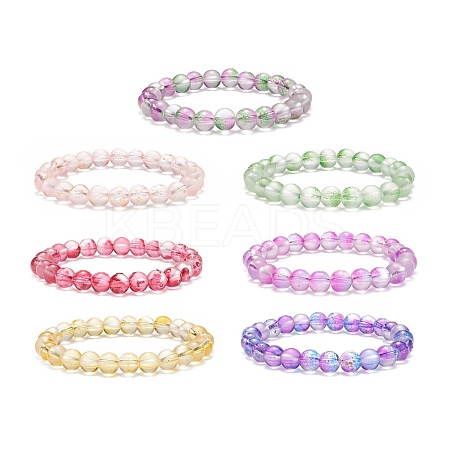7Pcs 7 Color Bling Glass Round Beaded Stretch Bracelets Set for Women BJEW-JB08993-1
