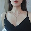 Flat Round 304 Stainless Steel Micro Pave Clear Cubic Zirconia Pendant Double Layer Y Necklaces for Women FS-WG7B3FB-03-1