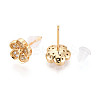 Brass Pave Clear Cubic Zirconia Flower Stud Earrings KK-T077-21G-2