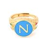 Round with Letter N Brass Enamel Adjustable Rings RJEW-U009-09G-2