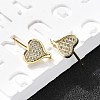 Heart Brass Micro Pave Cubic Zirconia Ear Studs EJEW-D304-35P-1