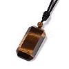 Adjustable Natural Tiger Eye Rectangle Pendant Necklace with Nylon Cord for Women NJEW-L171-03B-3