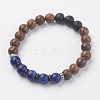 Natural Lava Rock & Wenge Wood Beads & Coconut Stretch Bracelets BJEW-I241-03J-1