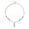Glass & Shell Pearl &  Synthetic Non-magnetic Hematite Beaded Necklaces NJEW-JN04976-5