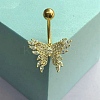 Brass Pave Clear Cubic Zirconia Curved Barbell Butterfly Belly Rings AJEW-L099-01A-G-1