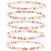 5Pcs Bohemian Glass Pearl & Brass Beaded Stretch Bracelets for Women ZZ9832-1-1