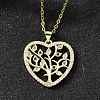 Brass Micro Pave Colorful Cubic Zirconia Tree of Life Heart Pendant Necklaces for Women NJEW-D311-01B-G-1