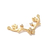 Brass Pave Clear Cubic Zirconia Flower with Deer Horn Links Connector Charms KK-M294-10G-2