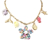 Printed Natural Cowrie Shell Colorful Flower & Ceramics Shell Shape Fish Pendant 304 Stainless Steel Chain Bib Necklaces for Women NJEW-A063-03G-2