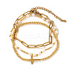 3Pcs Cross 304 Stainless Steel & Imitation Pearl Beaded Stretch Bracelet Sets PU8639-1-5