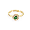 Flat Round Glass Adjustable Ring with Cubic Zirconia LS-RJEW-S049-009G-1