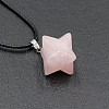 Natural Rose Quartz Geometric Hexagram Star Pendant Necklaces with Black Cords VZ1120-5-1