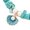 3Pcs 3 Styles Zinc Alloy Enamel Shell Shape Charm Round Shell Pearl & Dyed Synthetic Turquoise Starfish & Magnesite & Opalite & Natural Rose Quartz Chip Beaded Anklets AJEW-AN00735-5