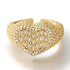 Rack Plating Heart Brass Clear Cubic Zirconia Wide Open Cuff Rings RJEW-S411-12G-01-2