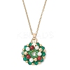 Natural Carnelian & Bicone Glass & Shell Pearl & Seed Beads Christmas Wreath Pendant 304 Stainless Steel Cable Chain Necklaces for Women NJEW-MZ00122-2